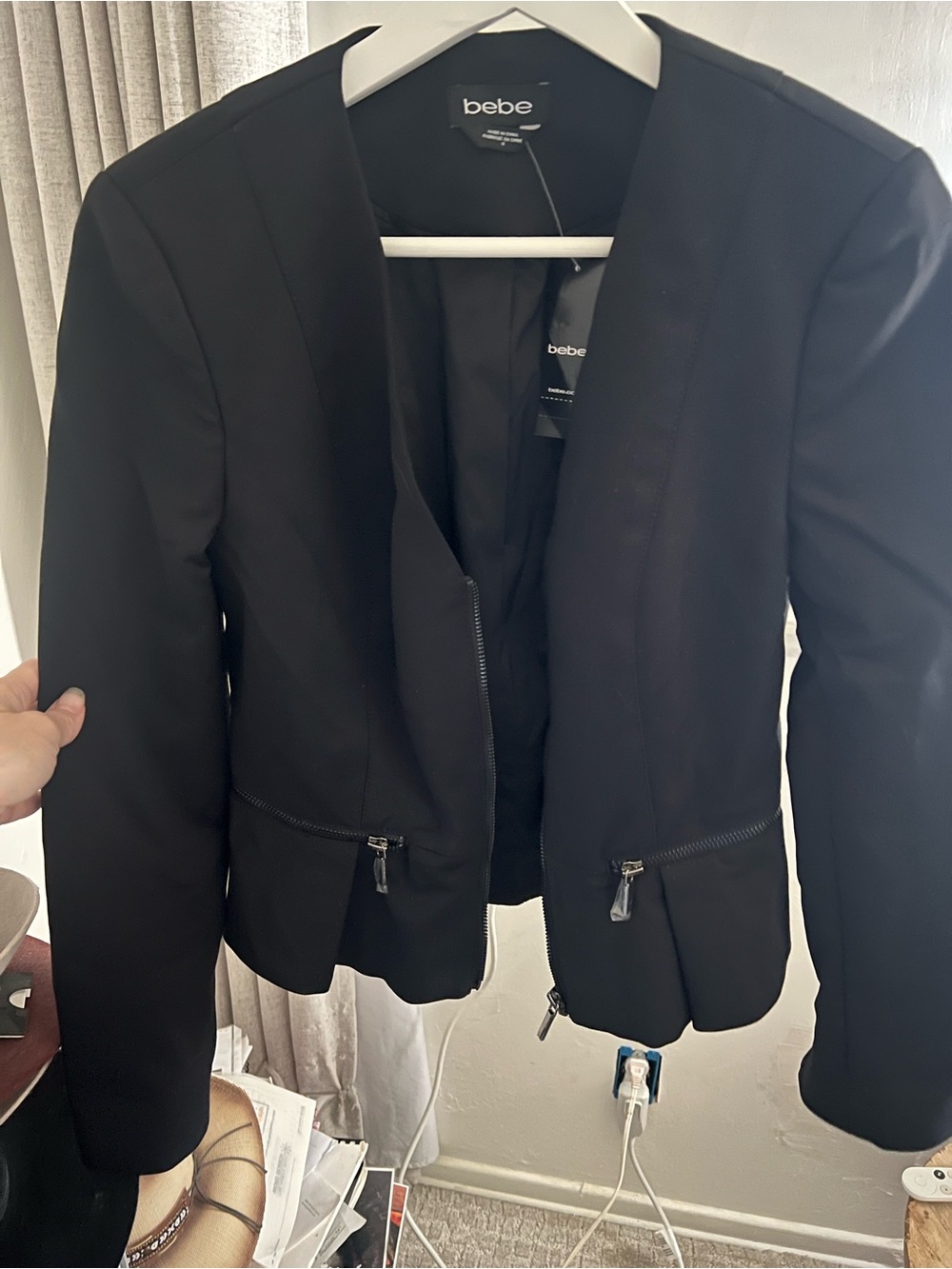 bebe Black Zip-Pocket Ponte Blazer Jacket